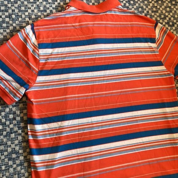NWT Saddlebred Men’s Large Salmon Pink/Blues/White Striped Relaxed Fit Polo - Picture 8 of 9